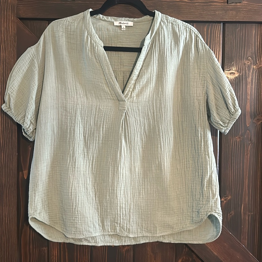 Madewell Lightspun Bubble-sleeve Popover Shirt (M)